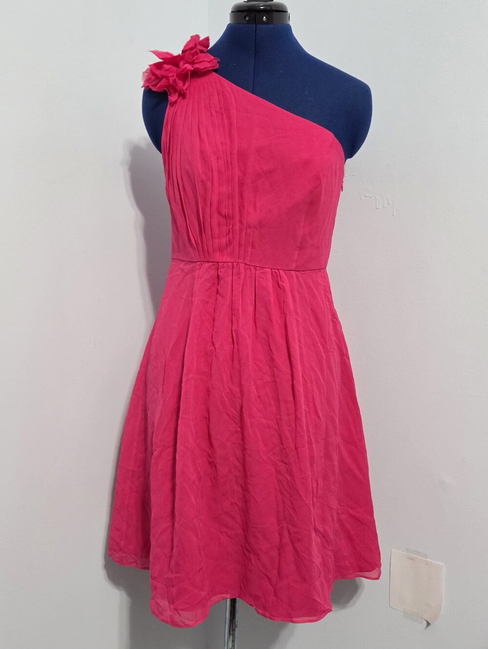 Hot Pink Silk One Shoulder Cocktail Dress Size 2P